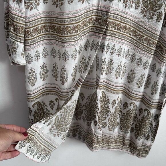 J JILL Tunic Duster Rayon S Sand Dune‎ Paisley Floral Lightweight Button Front - Picture 4 of 12
